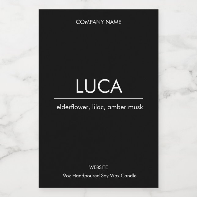 Minimalist Candle Label Elegant Sticker Luca B&W (Single Label)