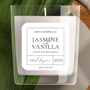 Minimalist Candle Square Label Elegant Black White