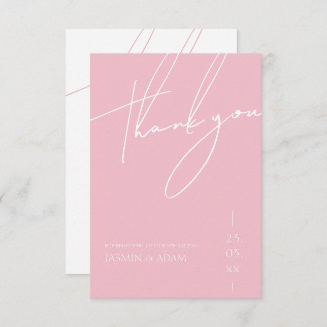 Minimalist Candy Pink Script Typography Wedding Thank You Card (Front/Back)