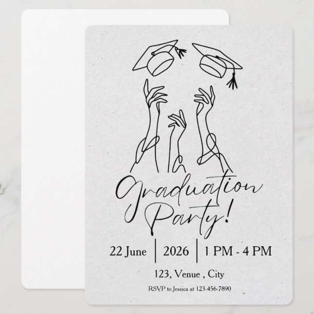 Minimalist Cap Graduation Party Announcement (Front/Back)