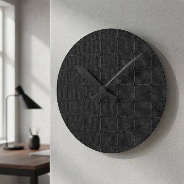 Minimalist Carbon Black Industrial Grid Geometric Round Clock (Creator Uploaded)