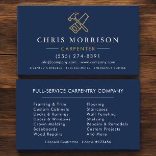 Minimalist Carpenter Navy Blue Gold Modern Business Card