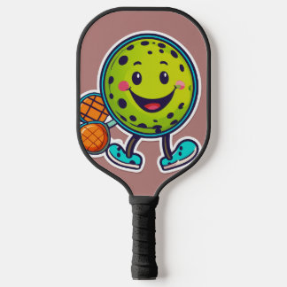 Minimalist cartoon pickleball sticker with happy f paddle