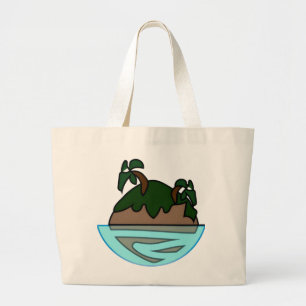 Minimalist Cartoon Tropical Island in the Ocean G Large Tote Bag