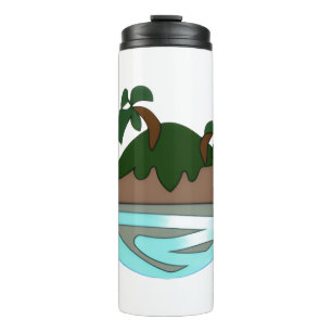 Minimalist Cartoon Tropical Island in the Ocean Gr Thermal Tumbler