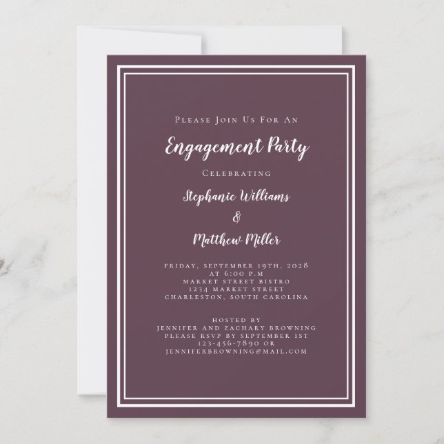 Minimalist Cassis Purple Wedding Engagement Party Invitation (Front)