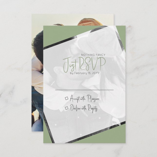 Minimalist Casual Sage Green Wedding RSVP Card (Front/Back)
