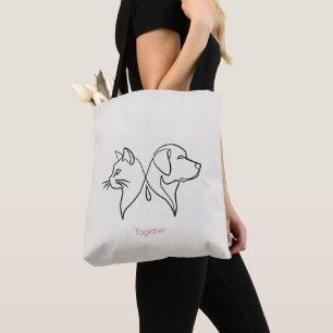 Minimalist Cat and Dog Line Art Tote Bag