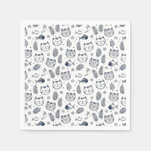 Minimalist Cat Face & Tropical Leaves Pattern Art Napkin