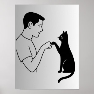 Minimalist Cat Fist Bump Line Art  Poster