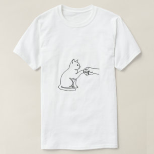 Minimalist Cat Fist Bump Line Art T-Shirt for Men