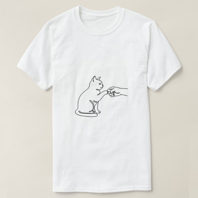 Minimalist Cat Fist Bump Line Art T-Shirt for Men (Design Front)