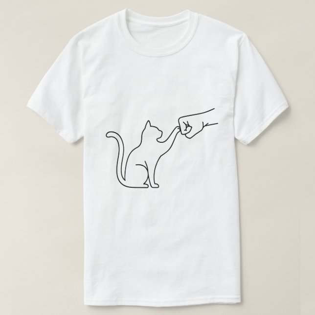 Minimalist Cat Fist Bump Line Art T-Shirt for Men (Design Front)