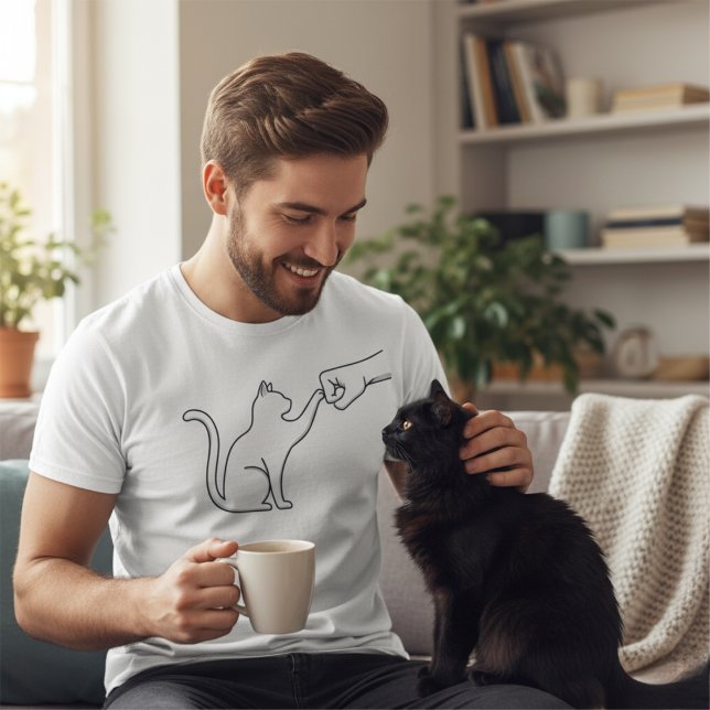 Minimalist Cat Fist Bump Line Art T-Shirt for Men (Creator Uploaded)