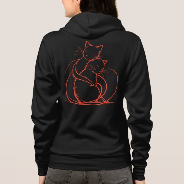 Minimalist Cat Hug Design - Adorable Feline Love Hoodie (Back)