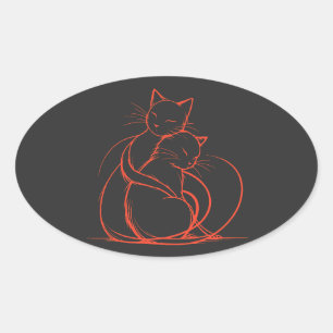 Minimalist Cat Hug Design - Adorable Feline Love Oval Sticker