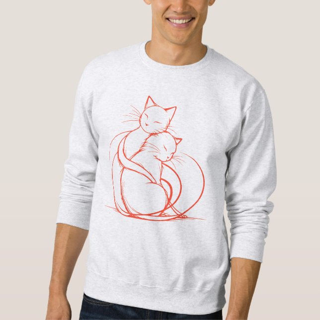 Minimalist Cat Hug Design - Adorable Feline Love Sweatshirt (Front)