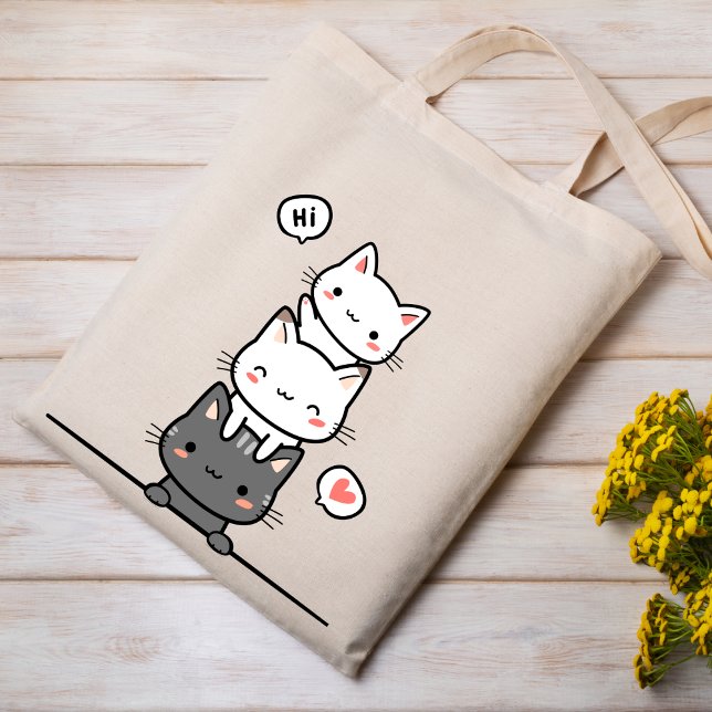 Minimalist Cat Illustration Totebag Tote Bag (Creator Uploaded)