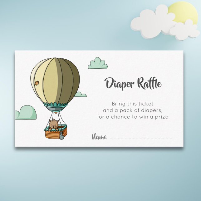 Minimalist Cat in Hot Air Balloon Diaper Raffle Enclosure Card (Creator Uploaded)