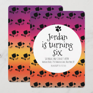 Minimalist Cat Kitten Pet Paw Ombre Birthday Party Invitation