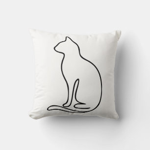 Minimalist Cat Line Art – Black Outline Silhouette Cushion