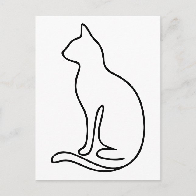 Minimalist Cat Line Art – Black Outline Silhouette Postcard (Front)