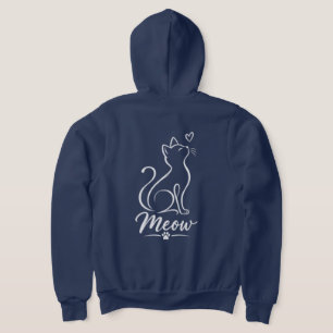  Minimalist Cat Line Art • Meow Heart Hoodie