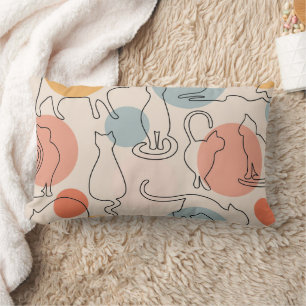 Minimalist Cat Line Art Pattern Lumbar Cushion