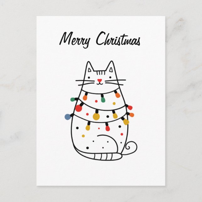 Minimalist Cat Lover Christmas Card (Front)