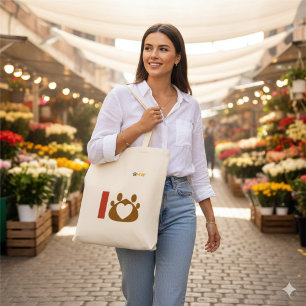 Minimalist Cat Mom Tote Bag - Brown Paw Print Hea 