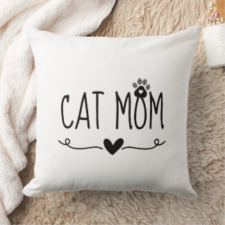 Minimalist Cat Mum Cute Paw Print Heart Cat Lover Cushion