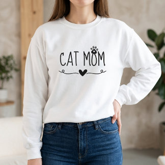 Minimalist Cat Mum Cute Paw Print Heart Cat Lover Sweatshirt