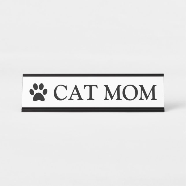 Minimalist Cat Mum Paw Print Desk Name Plate (Front)