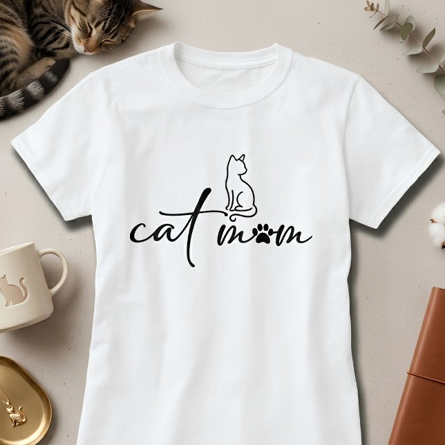 Minimalist Cat Mum Script with Paw Print  T-Shirt (Creator Uploaded)