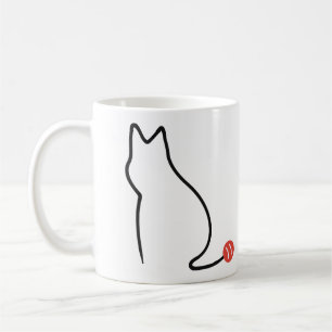 Minimalist Cat One Line Art with Red Yarn Ball Coffee Mug