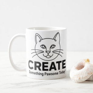 Minimalist Cat "Pawsome" Feline Funny Inspiration Coffee Mug