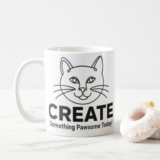 Minimalist Cat "Pawsome" Inspiration  Coffee Mug (With Donut)