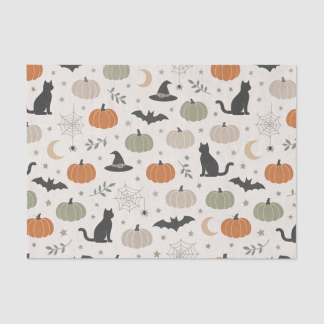 Minimalist Cat Pumpkin Halloween Tissue Paper (Front)