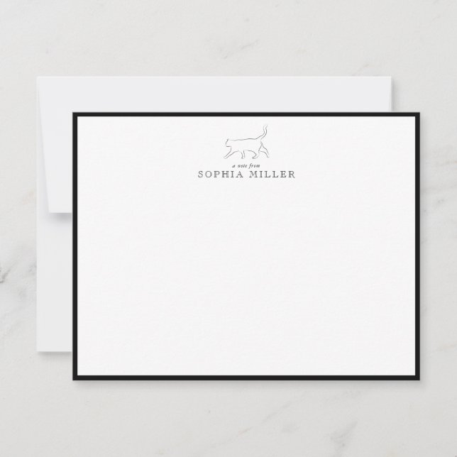 Minimalist Cat Silhouette Black Border Note Card (Front)