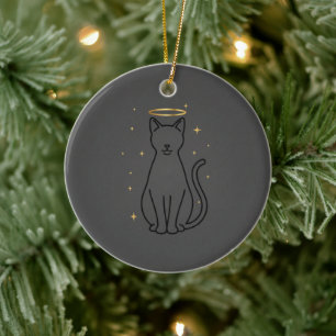 Minimalist Cat Silhouette Christmas Ceramic Tree Decoration