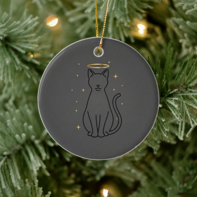 Minimalist Cat Silhouette Christmas Ceramic Tree Decoration (Tree)