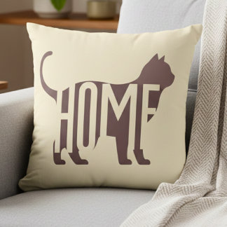Minimalist Cat Silhouette "HOME" Pet Lover  Cushion