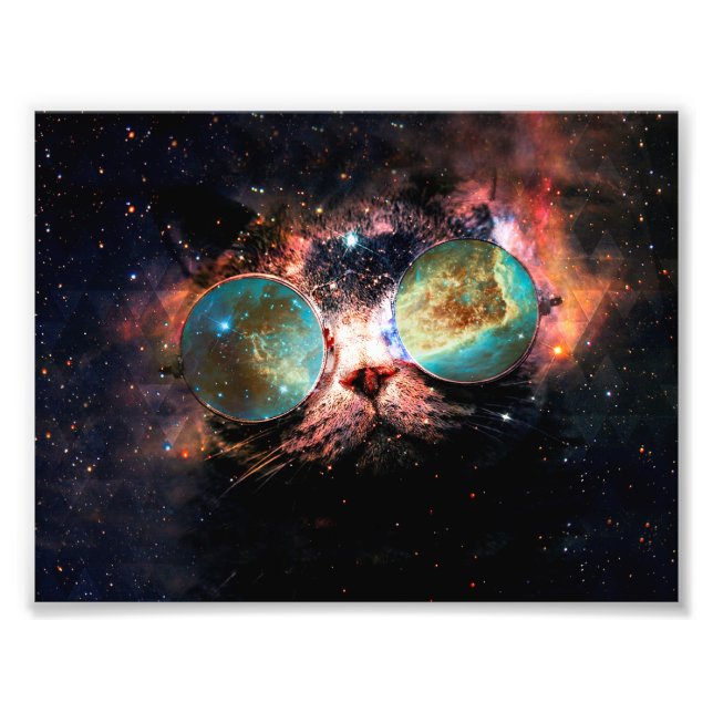 Minimalist cat with sunglasses in space photo print (Front)