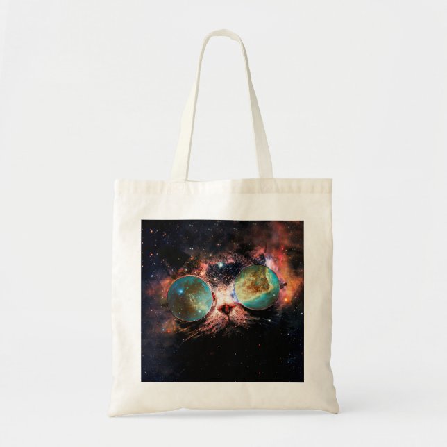 Minimalist cat with sunglasses in space tote bag (Front)