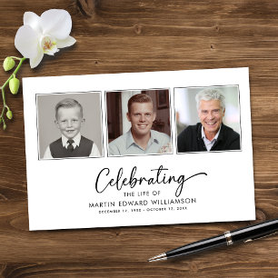 Minimalist Celebrating The Life 3 Photos Funeral Guest Book