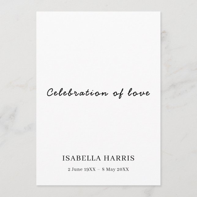 Minimalist Celebration of Life Service Design Programme (Front)
