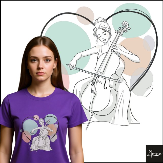 Minimalist Cello Player Pastel Heart Sketch T-Shirt (Creator Uploaded)