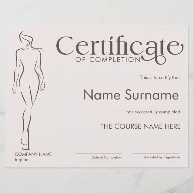 Minimalist Certificate of Completion Body Sculptin (Front)