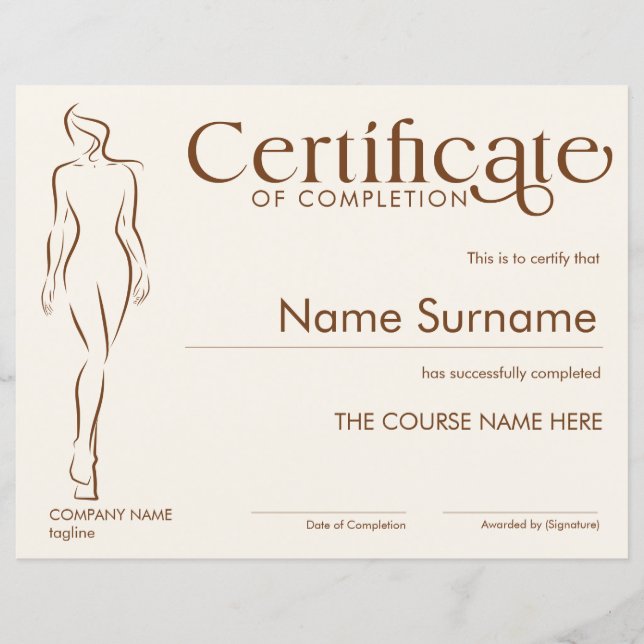 Minimalist Certificate of Completion Body Sculptin (Front)