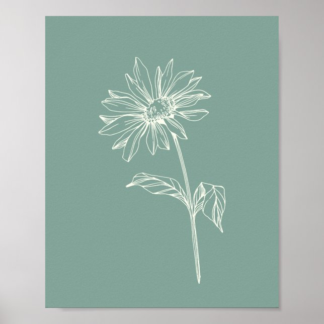 Minimalist Chamomile Flower Drawing Sage Green Poster (Front)